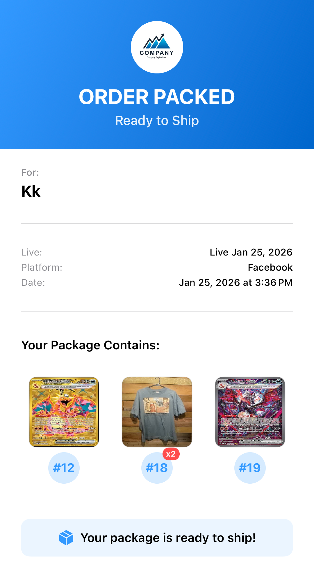 Packing List Receipt - Shareable packing list